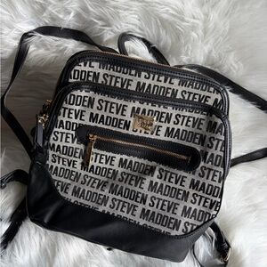 Steve Madden Black and White Logo Backpack
